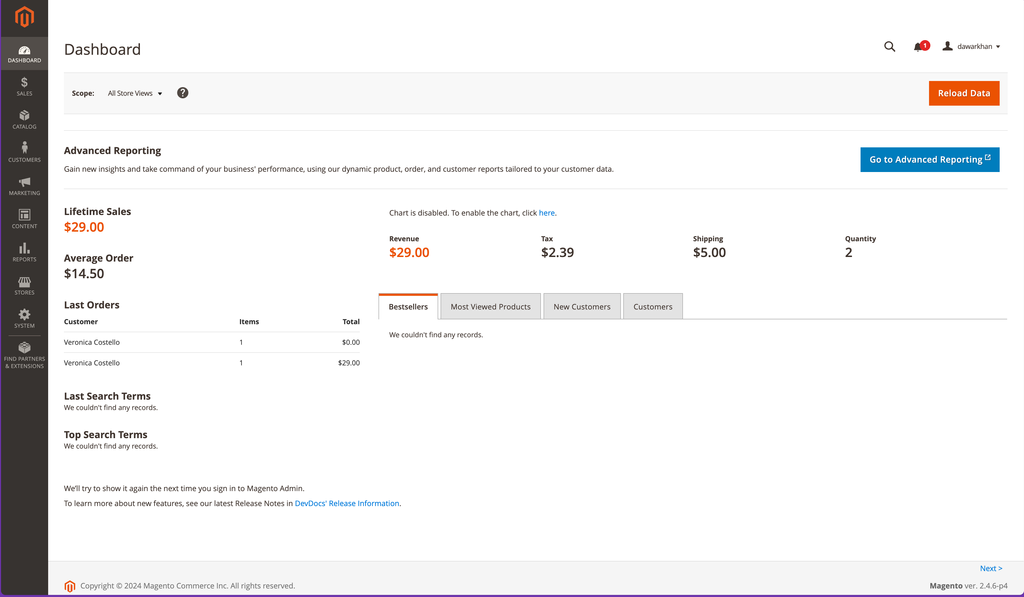 Magento Admin Panel login screen