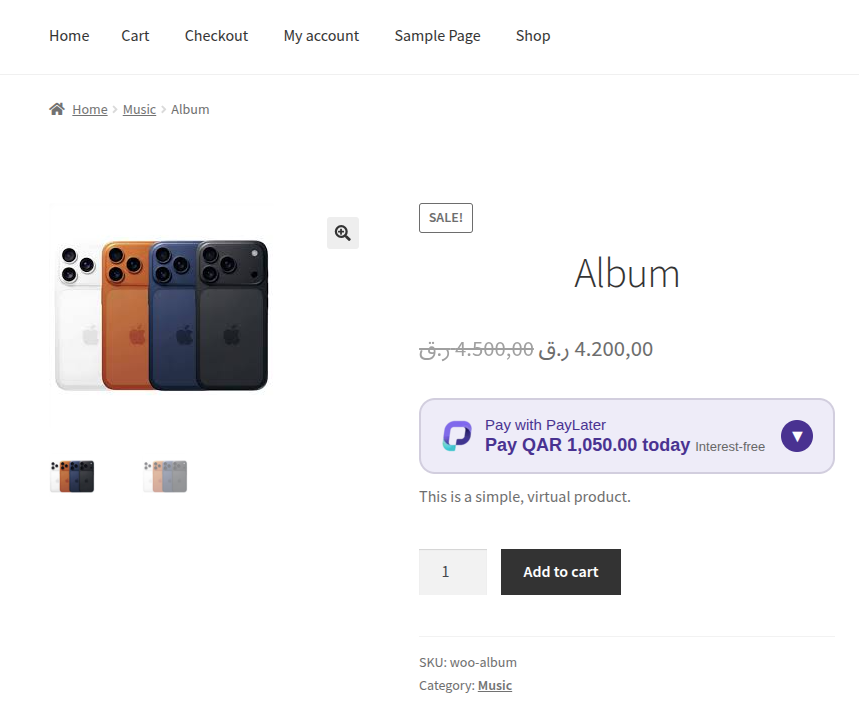 PayLater widget on the Odoo product detail page