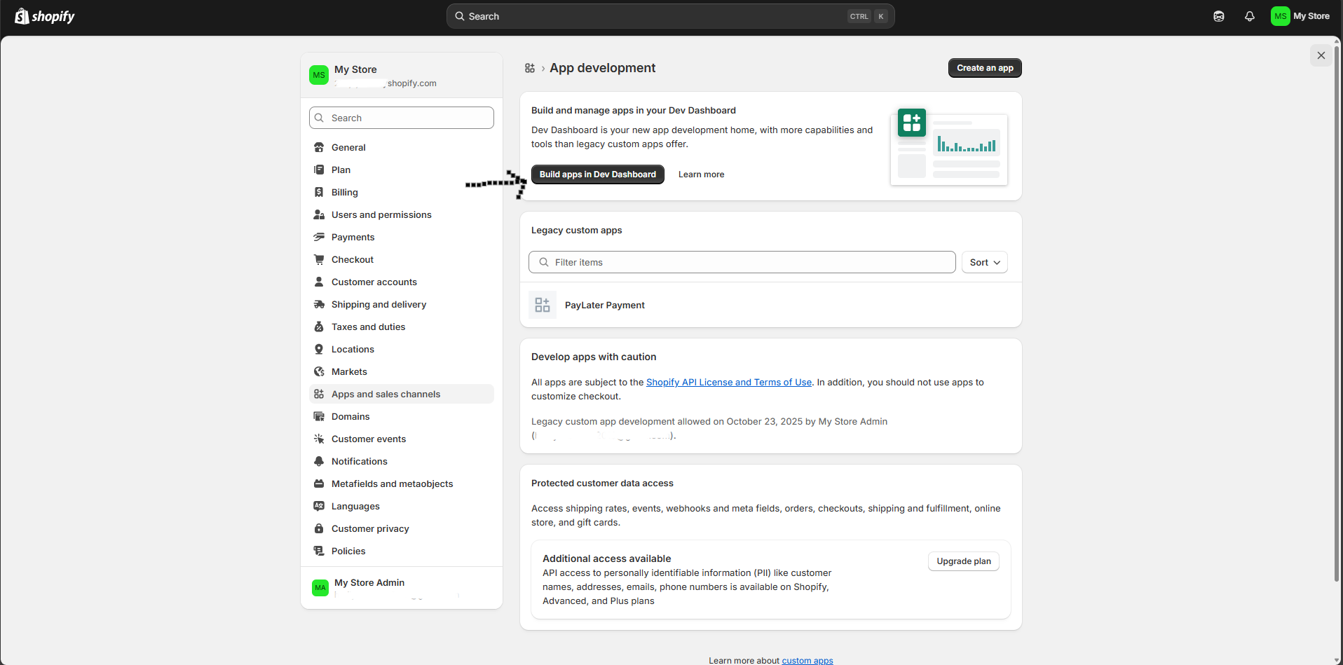 Allow custom app development confirmation in Shopify