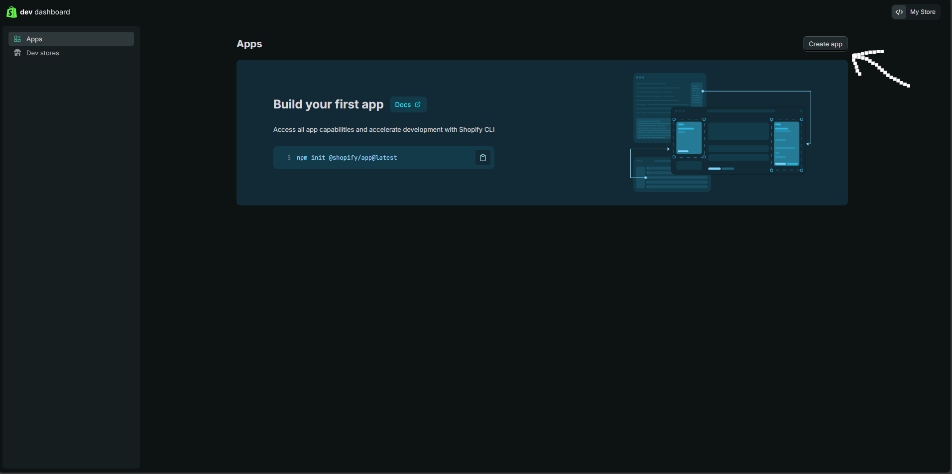 Create an app button on the app development page