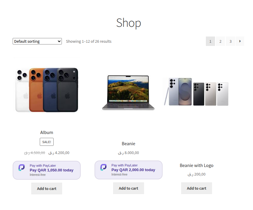 PayLater widget on the WooCommerce product list page