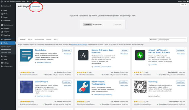 Click on Upload Plugin
