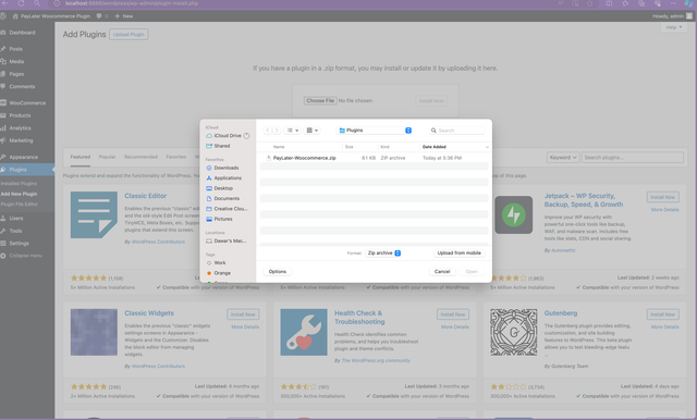 Select the downloaded PayLater plugin zip file